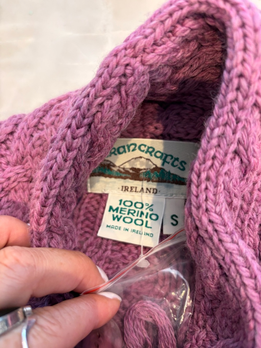 Aran Crafts Ireland 100% Merino Wool Cable Knit Sweater Coat – Size Small 💜 - Picture 3 of 3